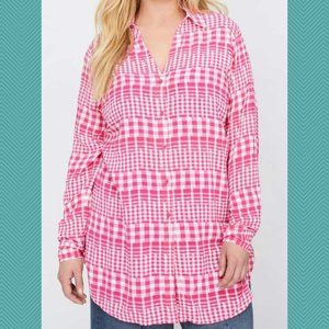 Love & Legend Pink Gingham Checks Crinkle Tunic Shirt